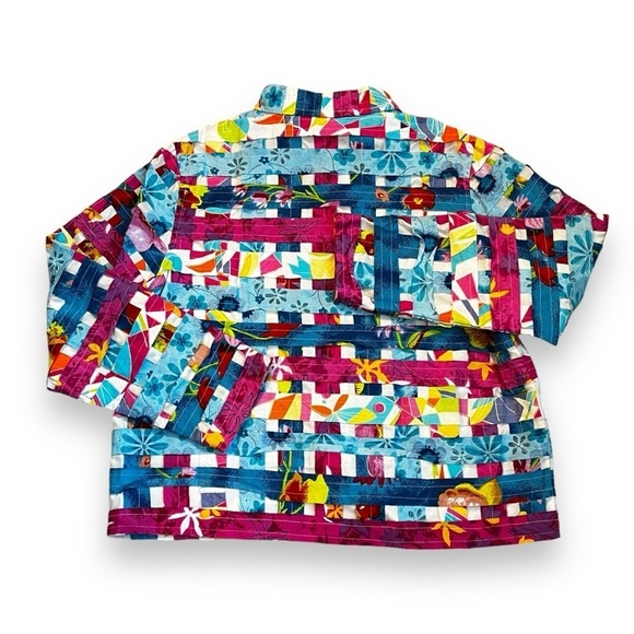 New Direction Artsy Blouse Jacket Colorful Patchwork Collared Button Up Size XL - Picture 6 of 7